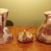 Italian Art Deco Ceramic Jug, Pitcher and Tray Set with Floral Patterns from Lenci, 1930s, Set of 3