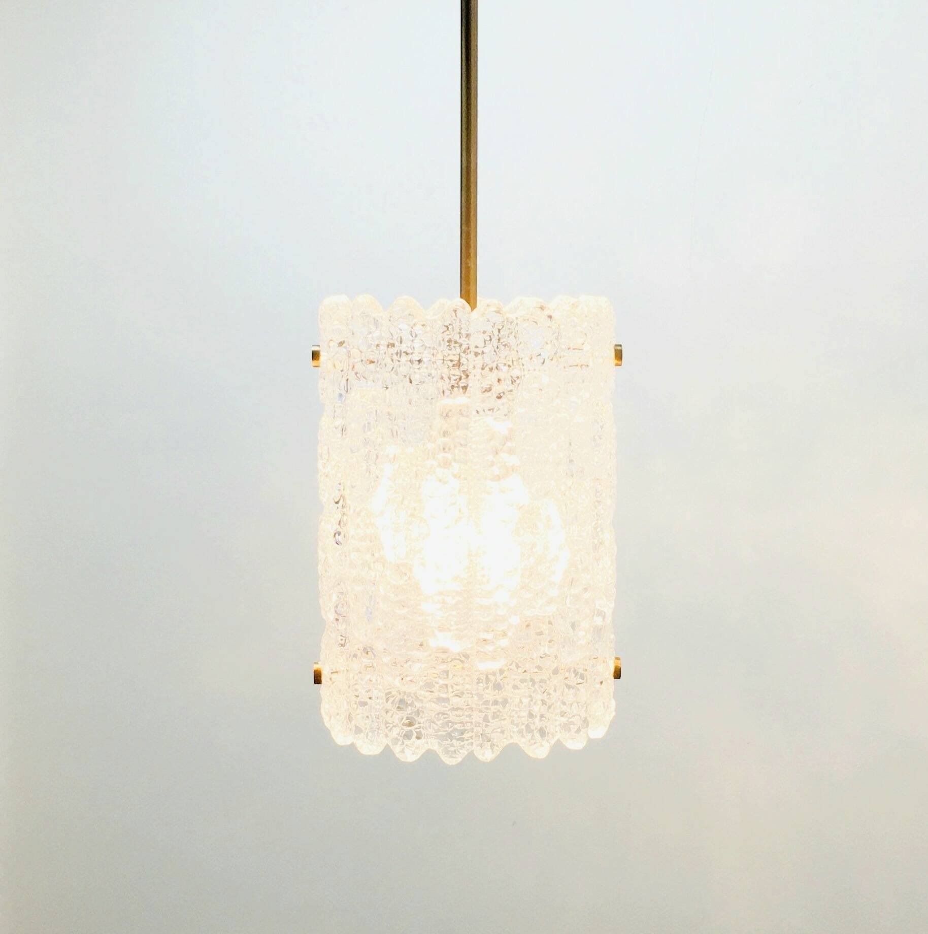 Mid-Century Scandinavian Crystal Glass & Brass Ceiling Light by C.Fagerlund