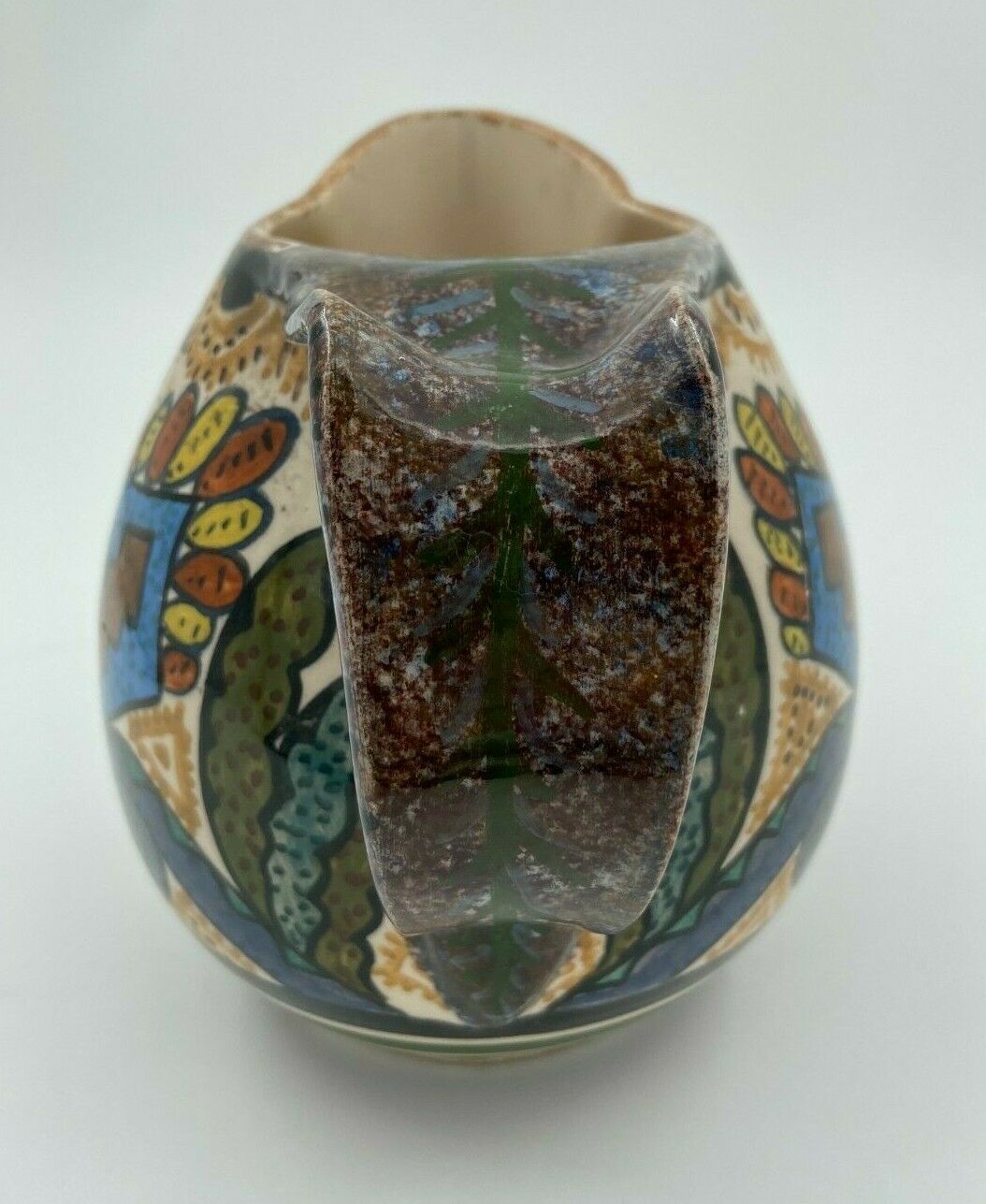 Pichet Paul Fouillen faience de Quimper decor geometrique signe