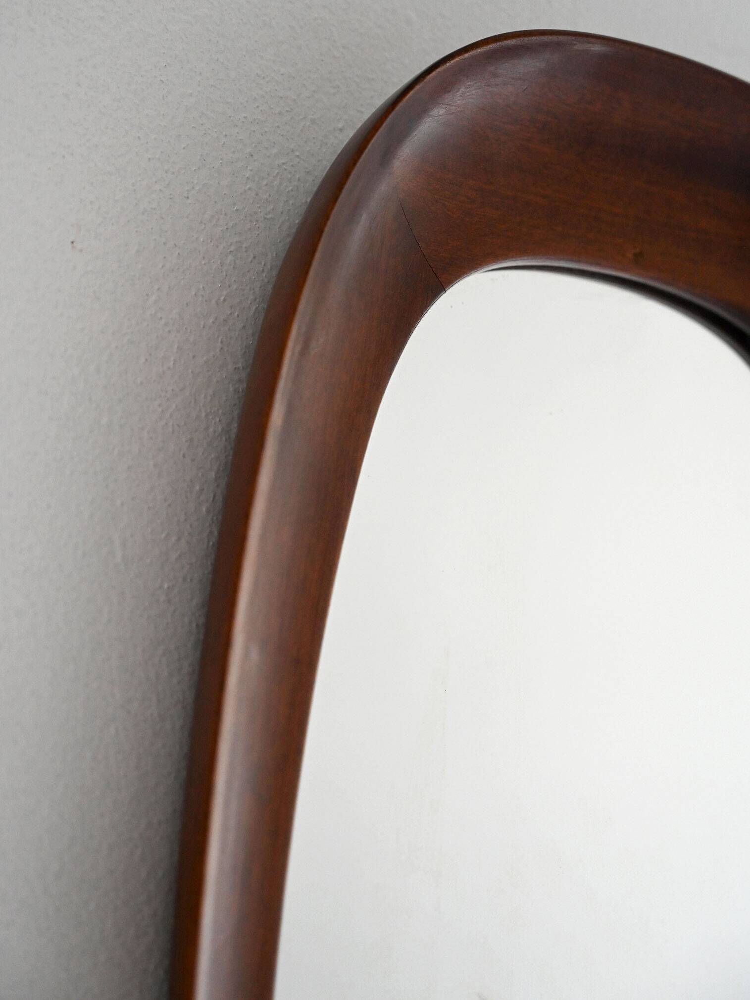Scandinavian vintage mirror with curved mahogany frame