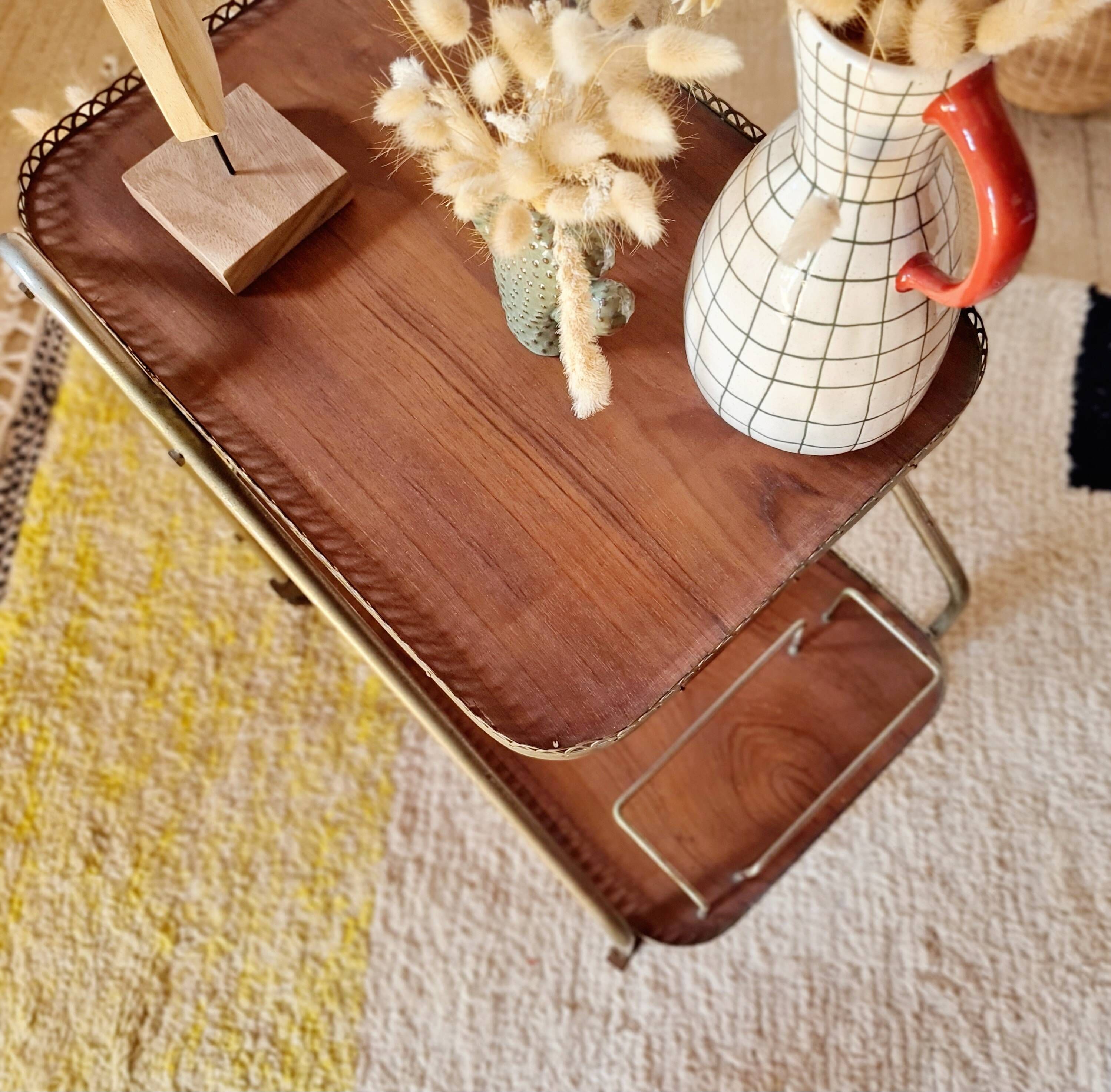 Vintage 1950s dessert bar - Gold metal and wood formica trays