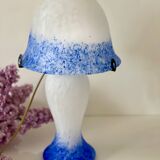Lampe champignon vintage en pâte de verre – Bleu et blanc – Double éclairag