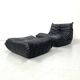 Set of French Togo lounge chair and ottoman in black leather attributed to Michel Ducaroy for Ligne Roset, 1970s