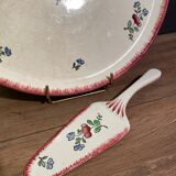 Pie tray with pie shovel in Gien earthenware, Lorraine décor