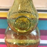Paire d'ancienne bouteilles Biot verre soufflé bullé jaune avec bouchon