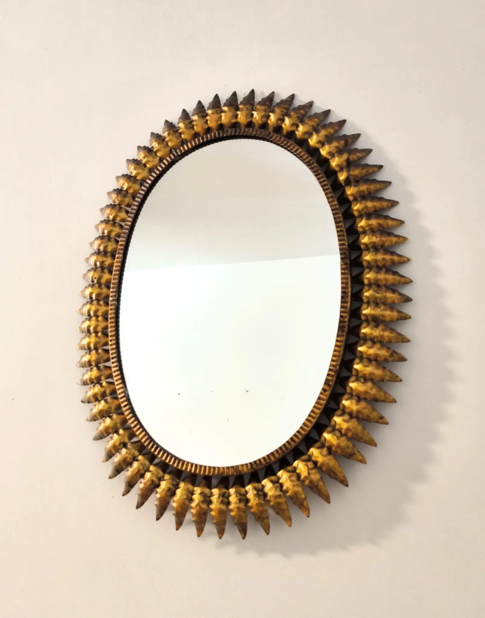 Vintage Sun Mirror in gold metal 1960s