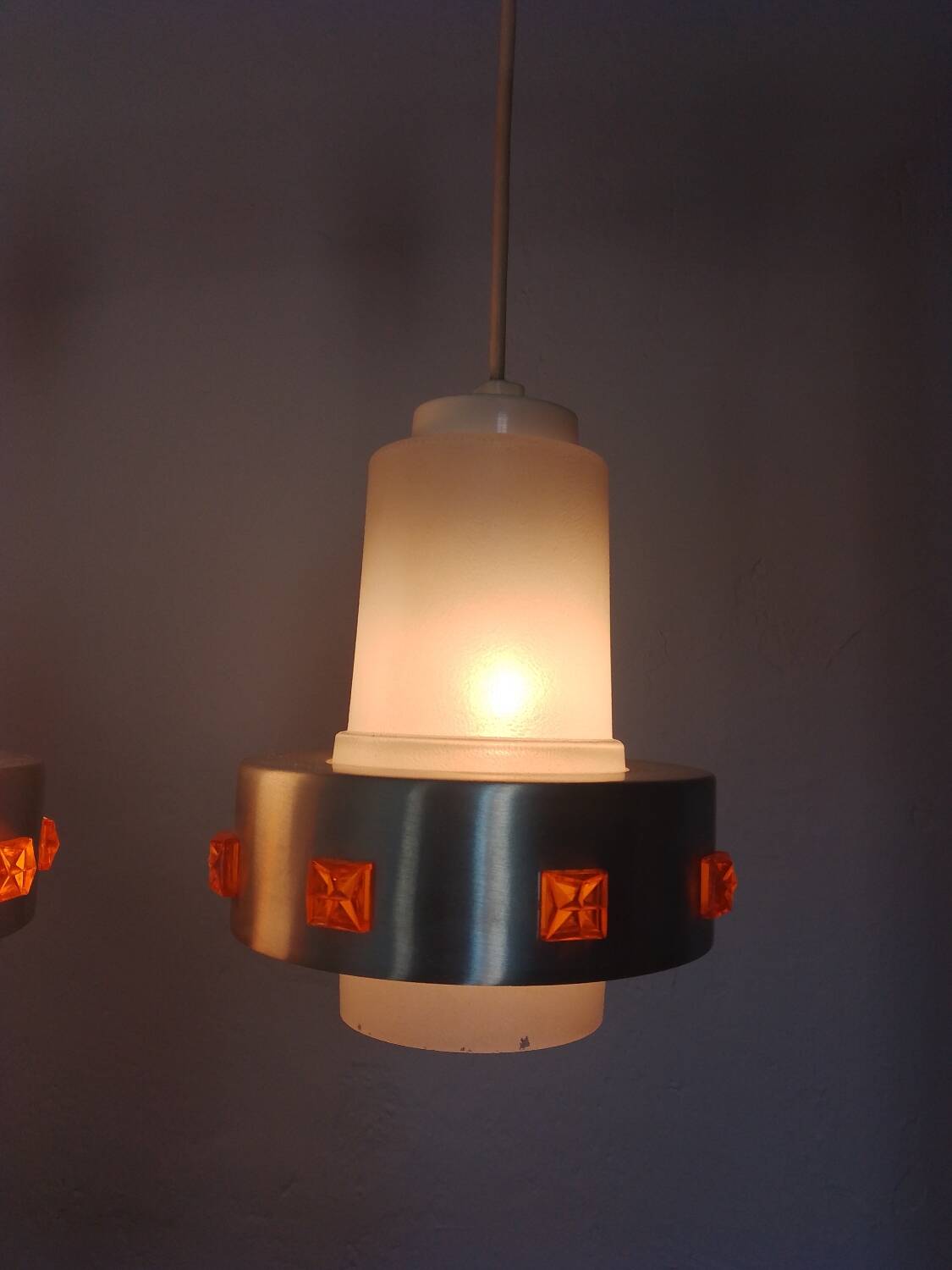 Pair of 1970s Space Age glass and aluminum lamps