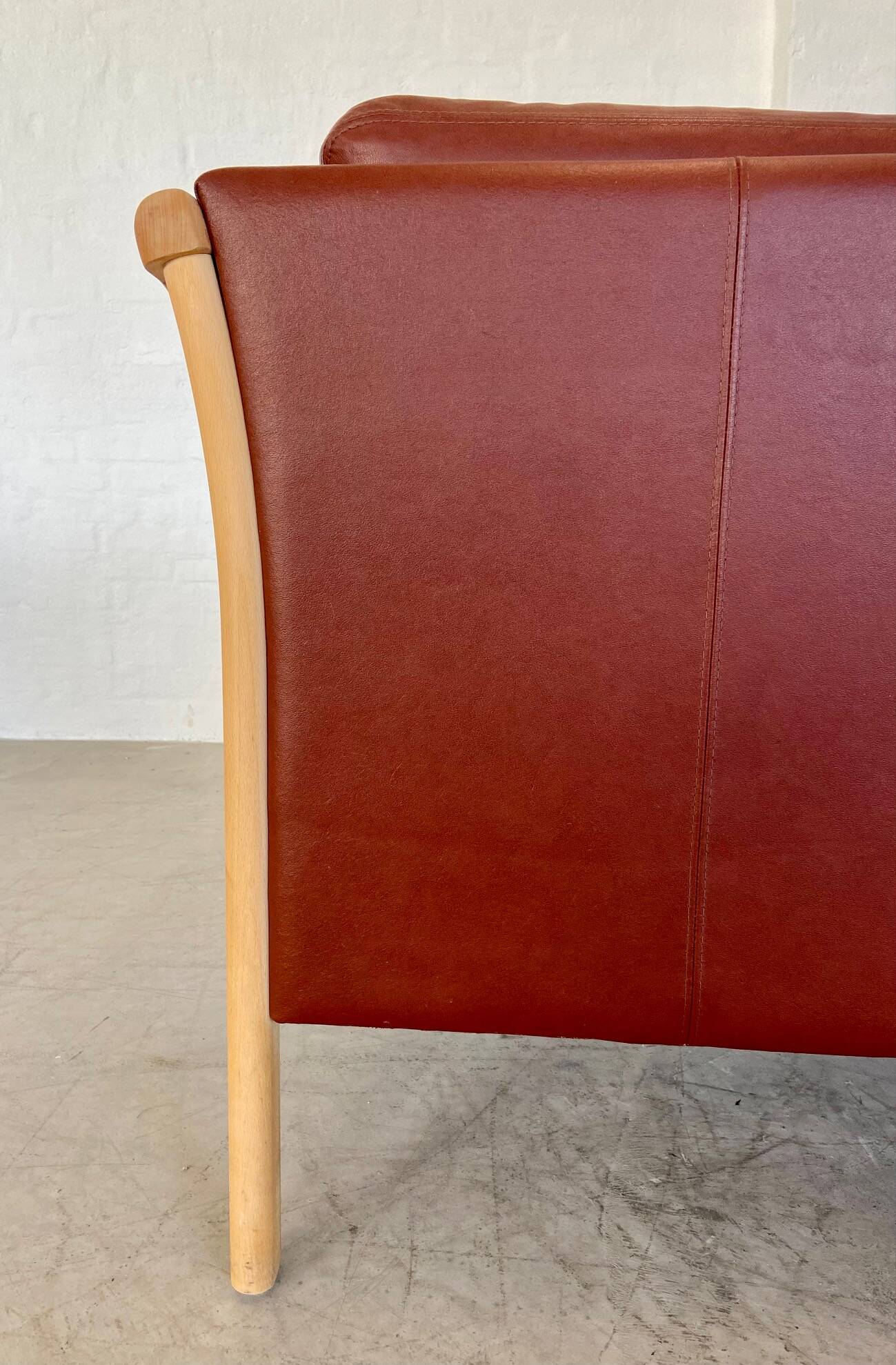 VINTAGE DANISH MID CENTURY DARK COGNAC LEATHER 2 SEATER STOUBY SOFA