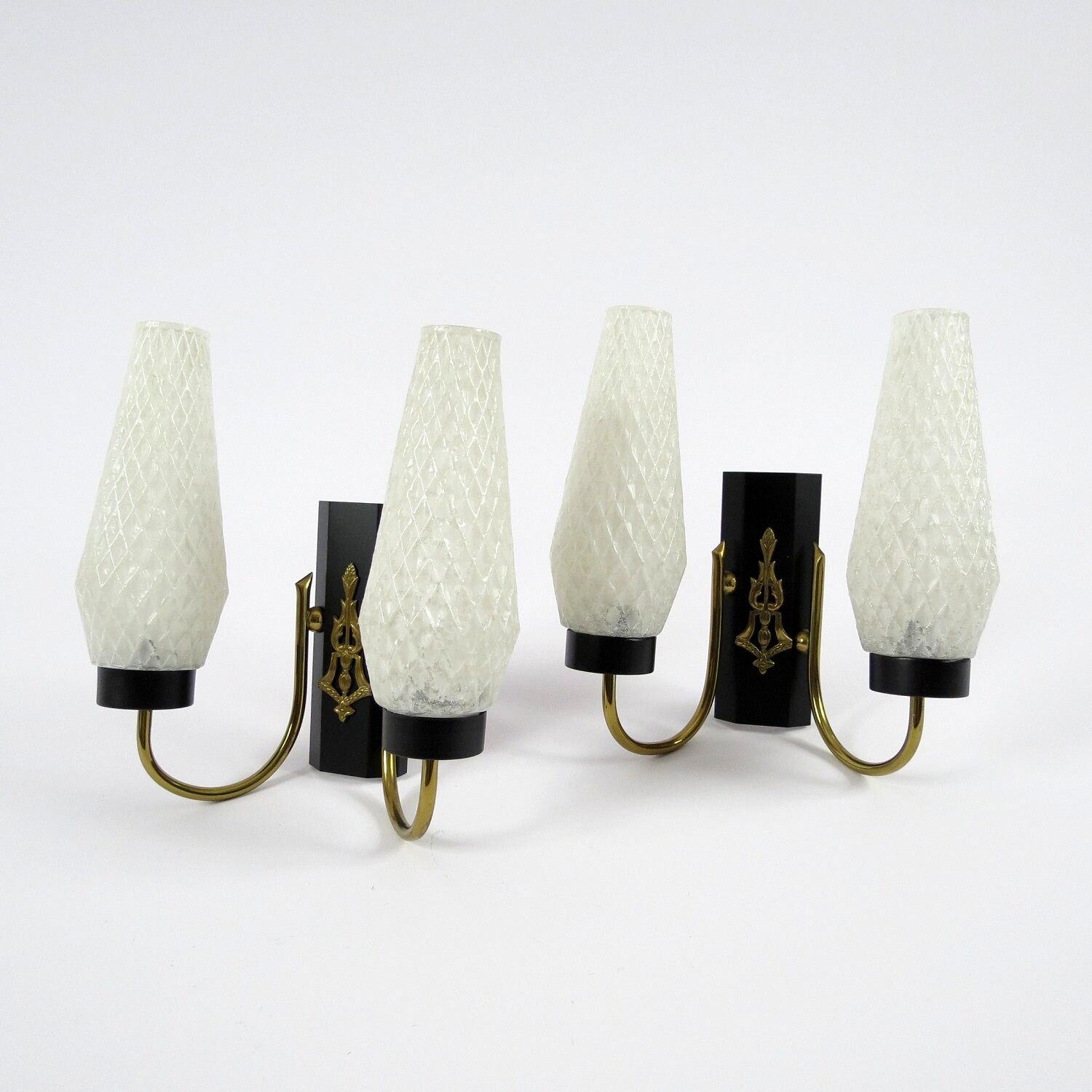 Set of 2 brass and glass wall lamps, 1950s