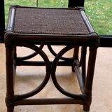 Small square-shaped side table in bamboo and vintage wicker