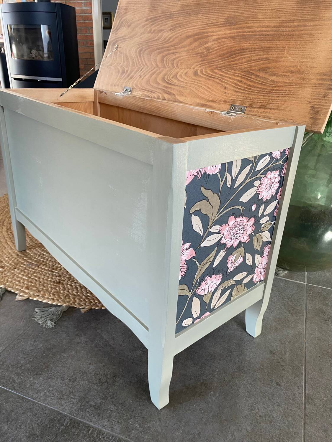 Wooden chest for toys or storage with a green and wood makeover