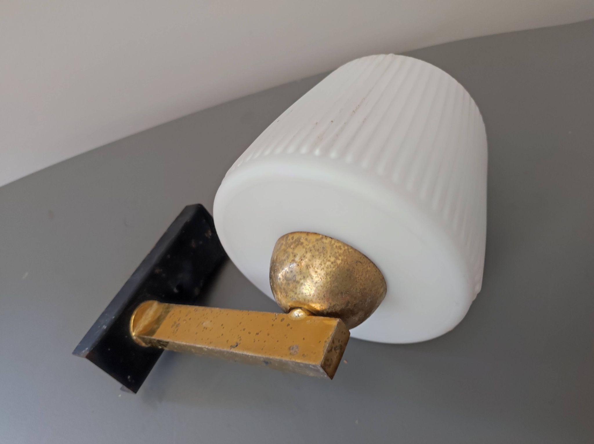 Wall lamp metal and opaline modernist design 50 60 style Arlus Lunel