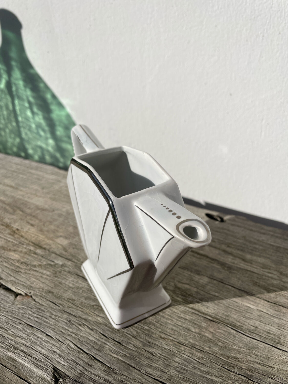 Art Deco teapot, 1930s, white and silver porcelain