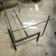 Table basse double plateaux en acier et bronze ainsi que verre