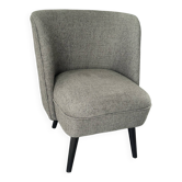 Compact armchair in green/grey chenille fabric
