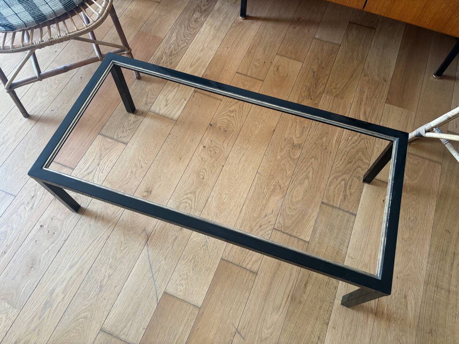 Smoked glass coffee table with chrome metal.