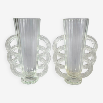 Pair of Art-deco glass vases signed Verlis. Good condition.