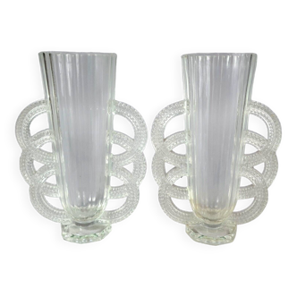 Pair of Art-deco glass vases signed Verlis. Good condition.