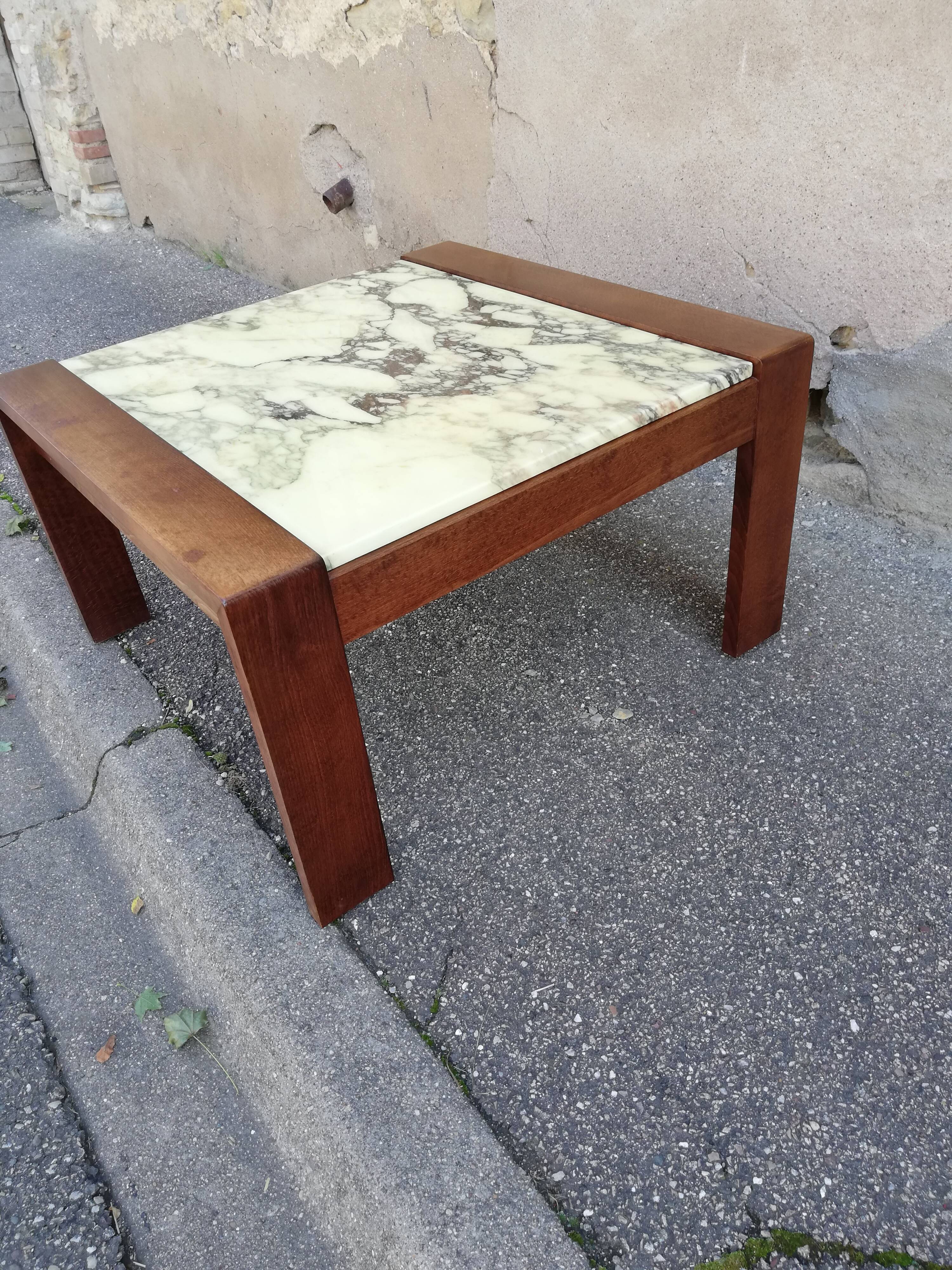 Vintage coffee table wood and marble