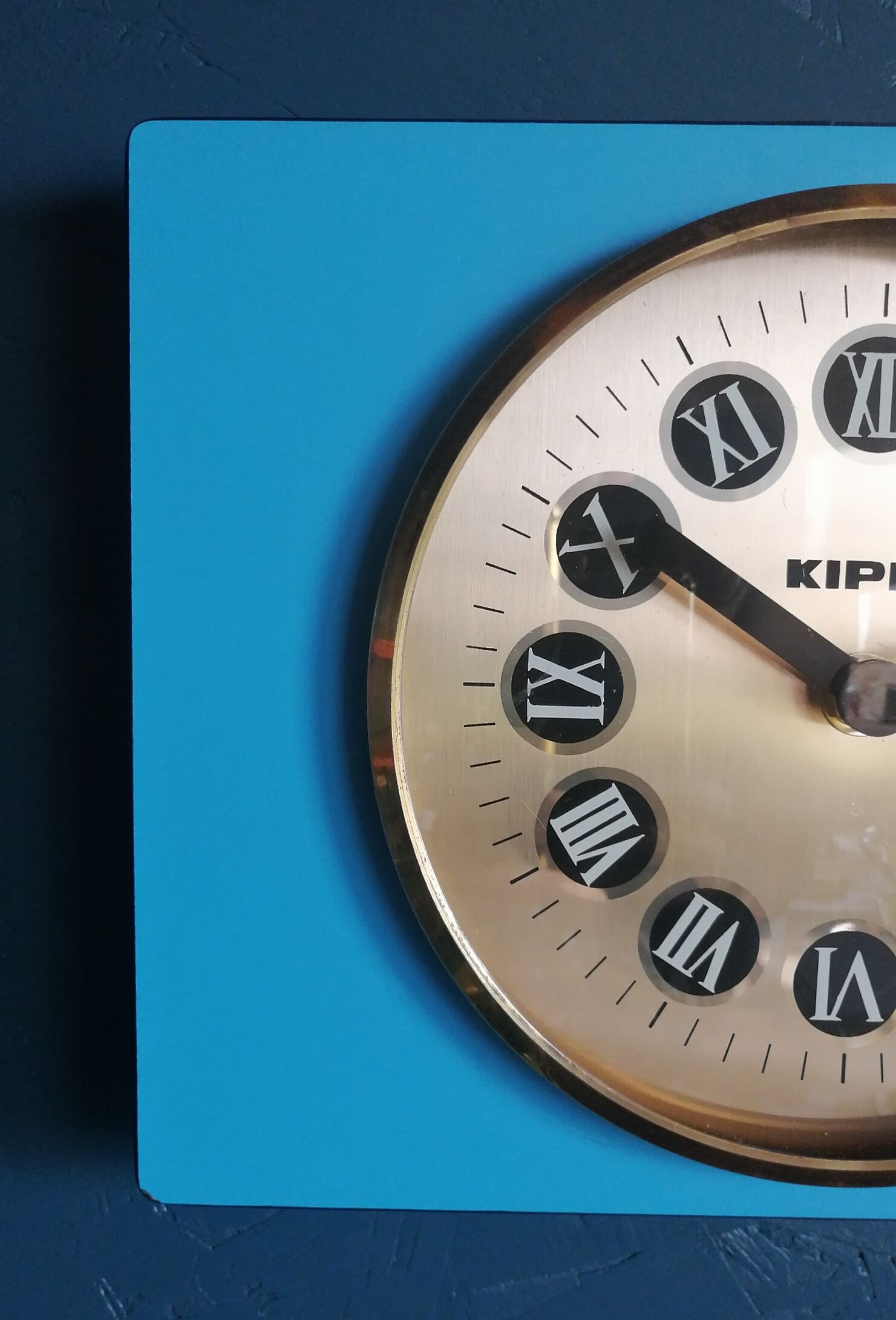 Vintage formica clock silent rectangular wall clock "Blue Kiple"