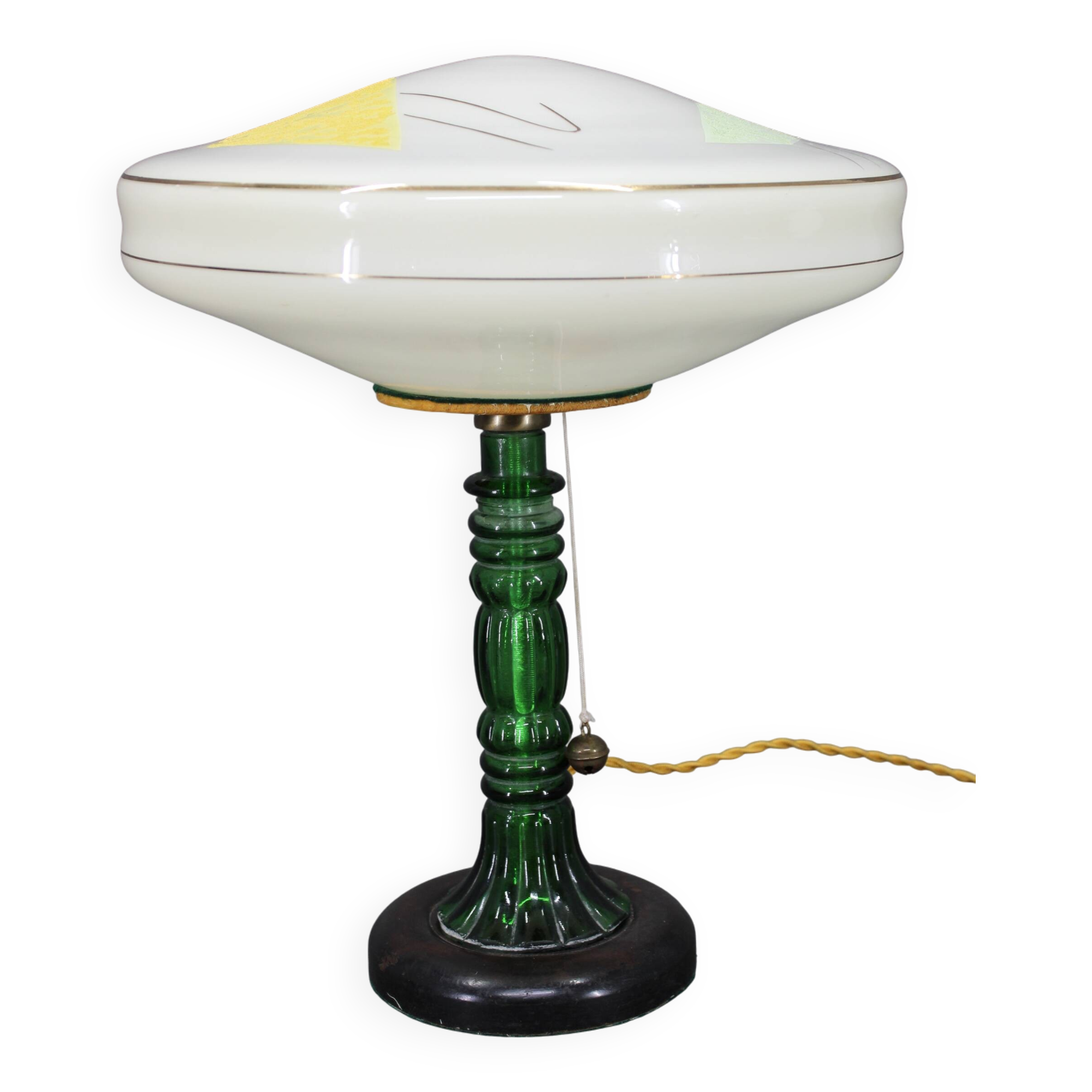 1940s Restored Glass Table Lamp with Glass Shade