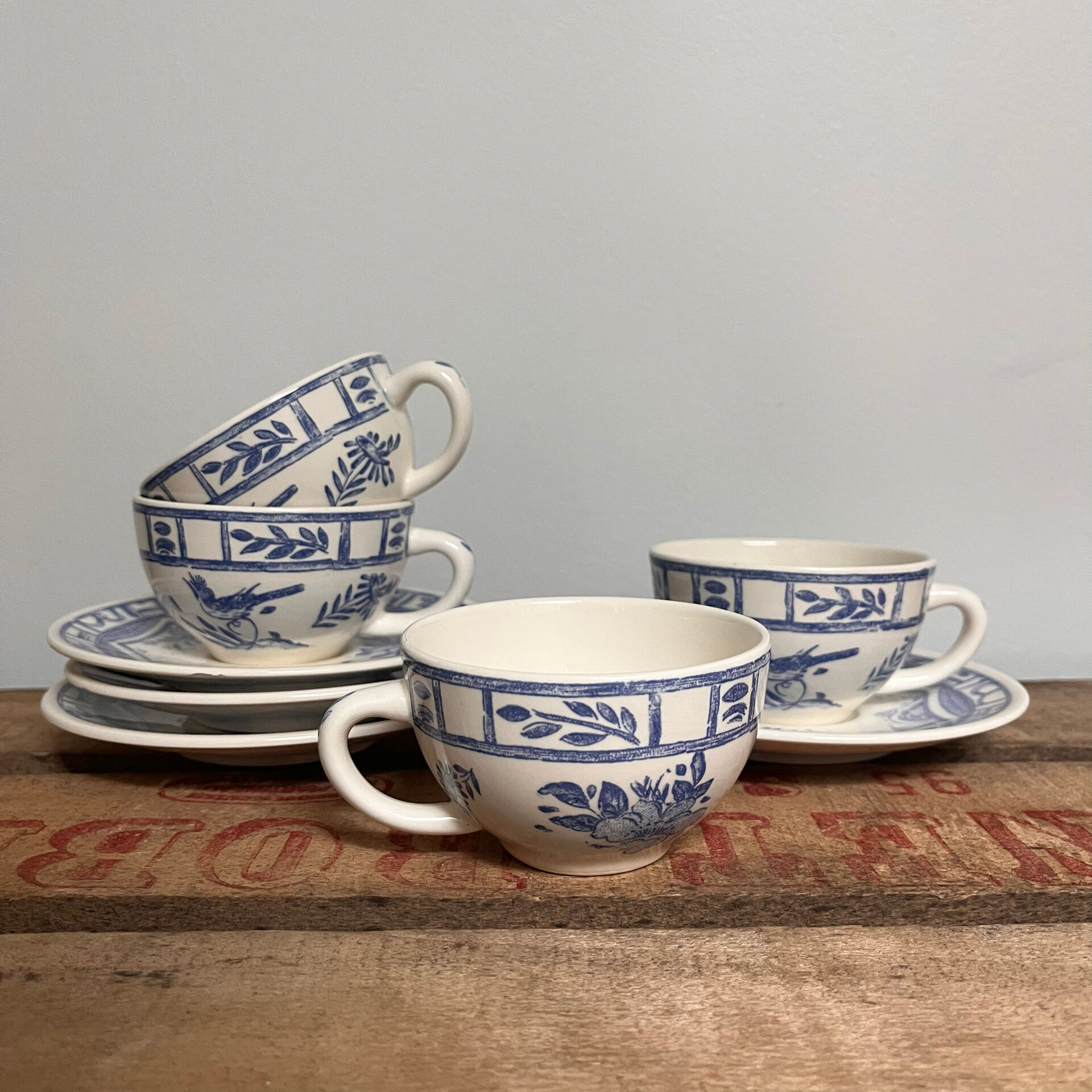 4 tasses à café Gien Oiseau Bleu