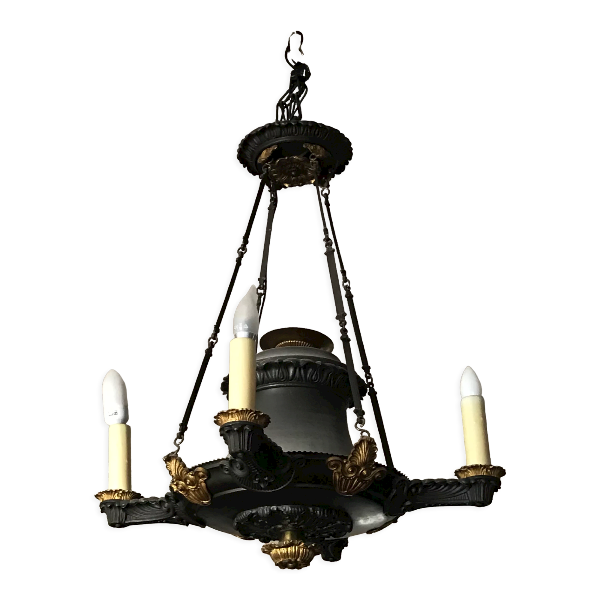 Bronze Empire-style chandelier with 4 lights