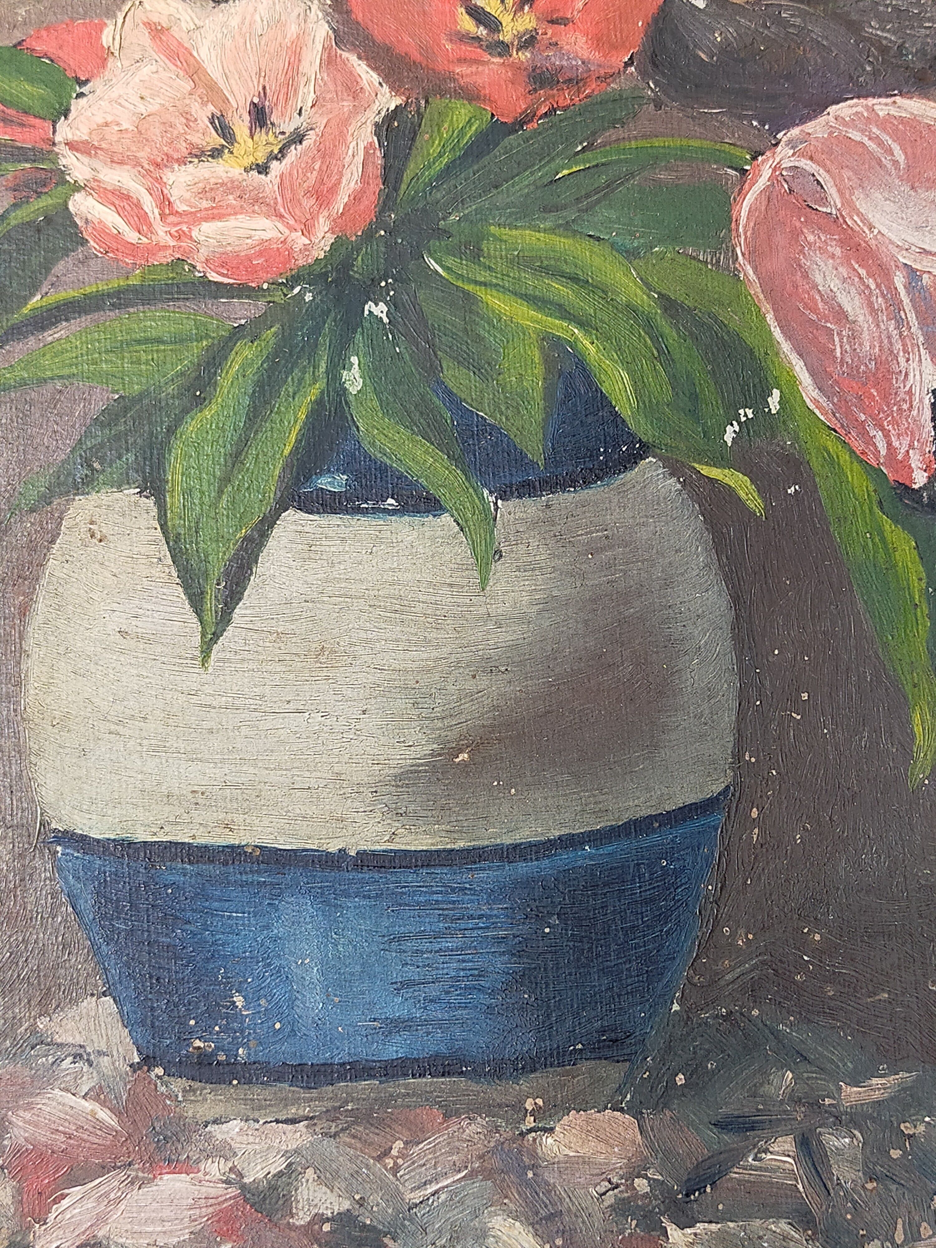 Table oil on cardboard the tulips hatched 30s