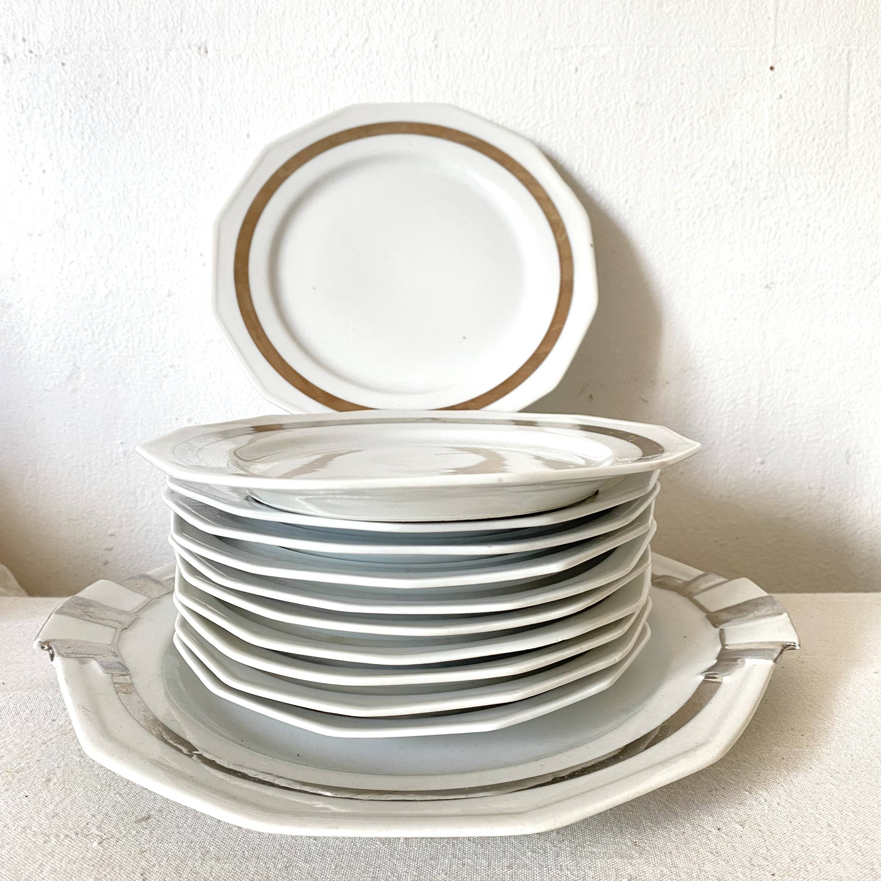 Art Deco porcelain dessert plates and platter