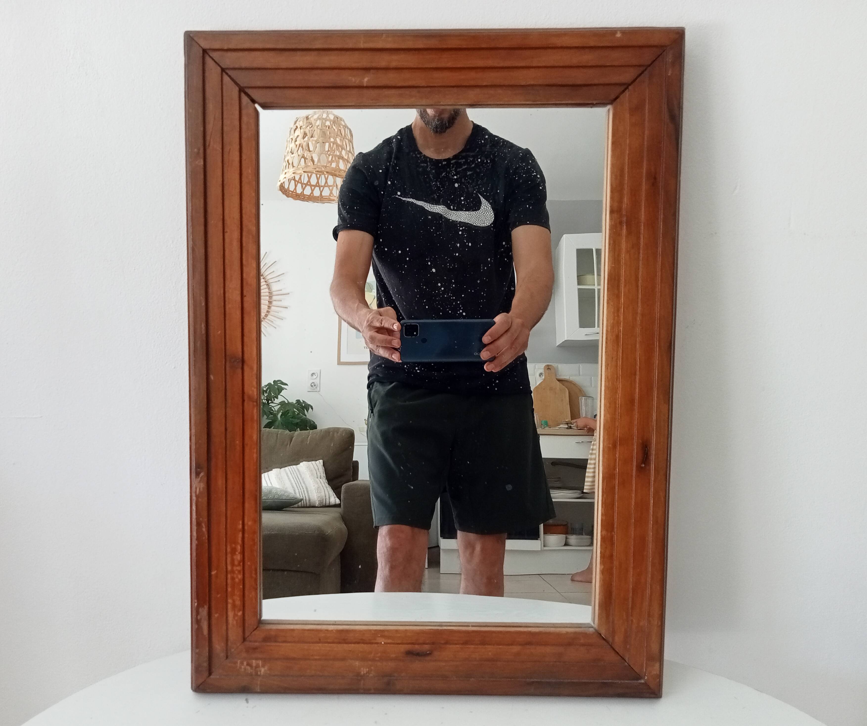 Vintage Art Deco wooden mirror from the 1950s.
