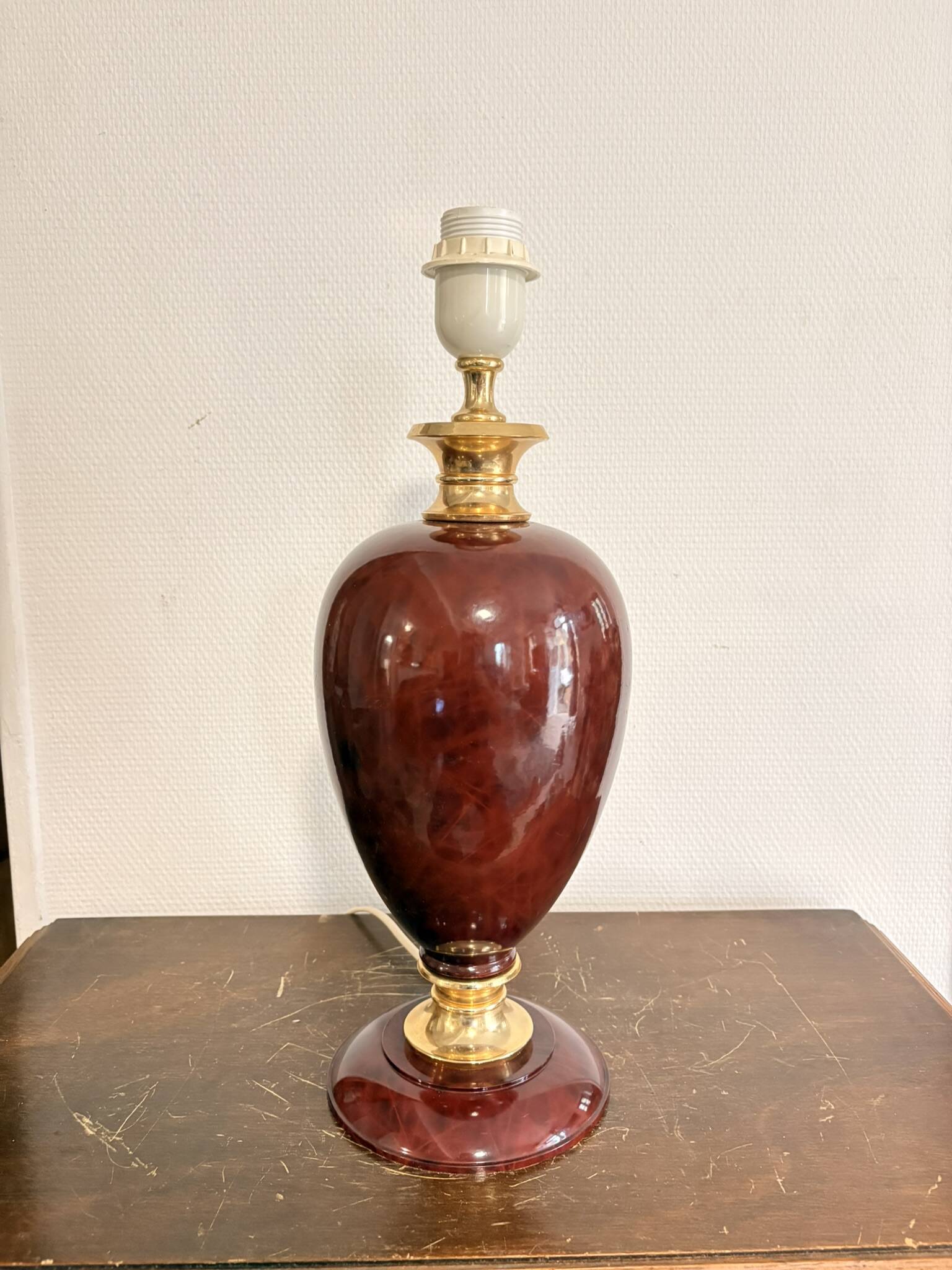 Vintage Hollywood Regency Turtle Shell Baluster Lamp Brass