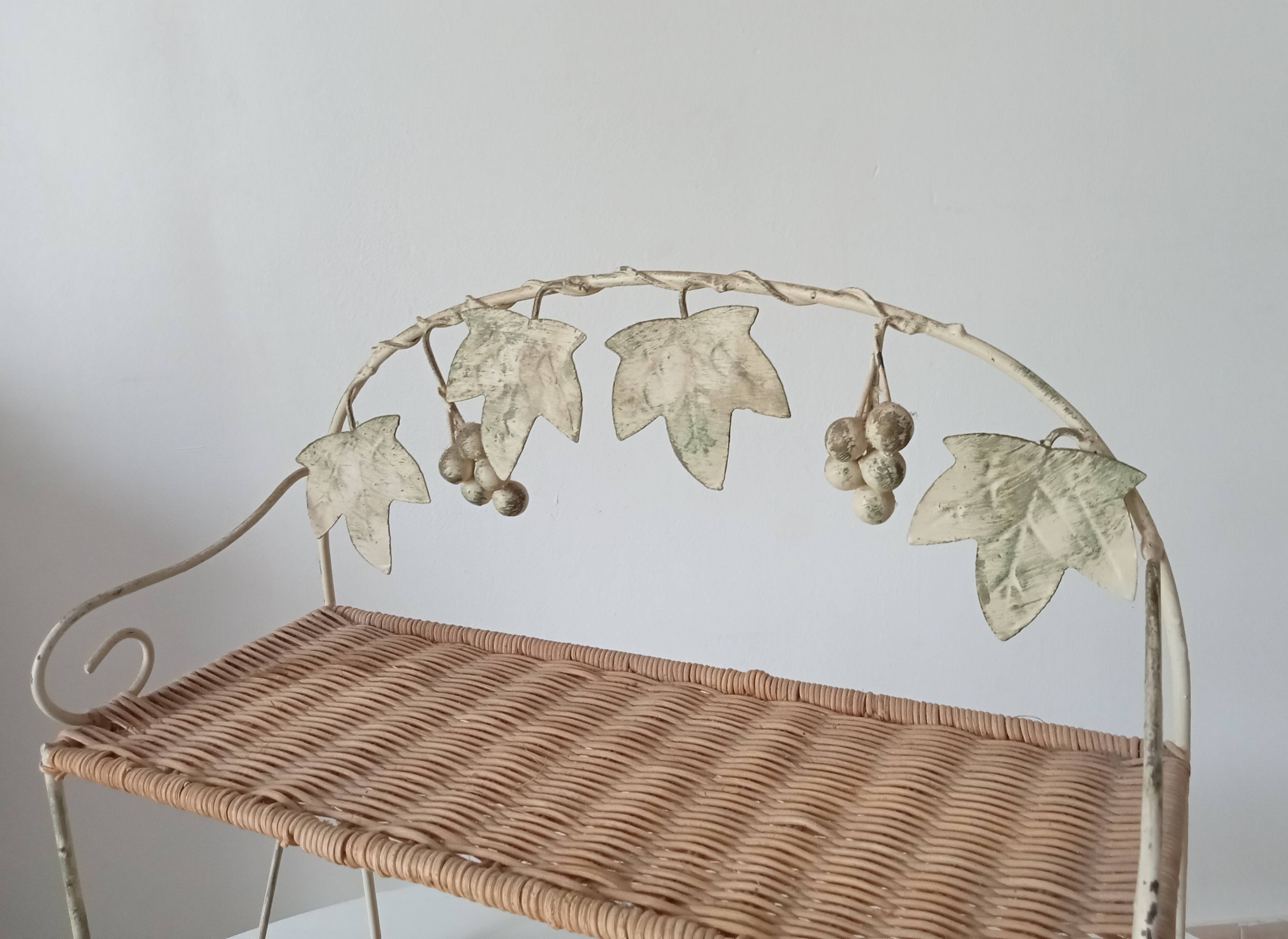 Vintage wall shelf or freestanding wicker in bohemian style.