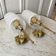 Pair of gold steel wall lamps, plexi and pleated plastic shades 60s-70s