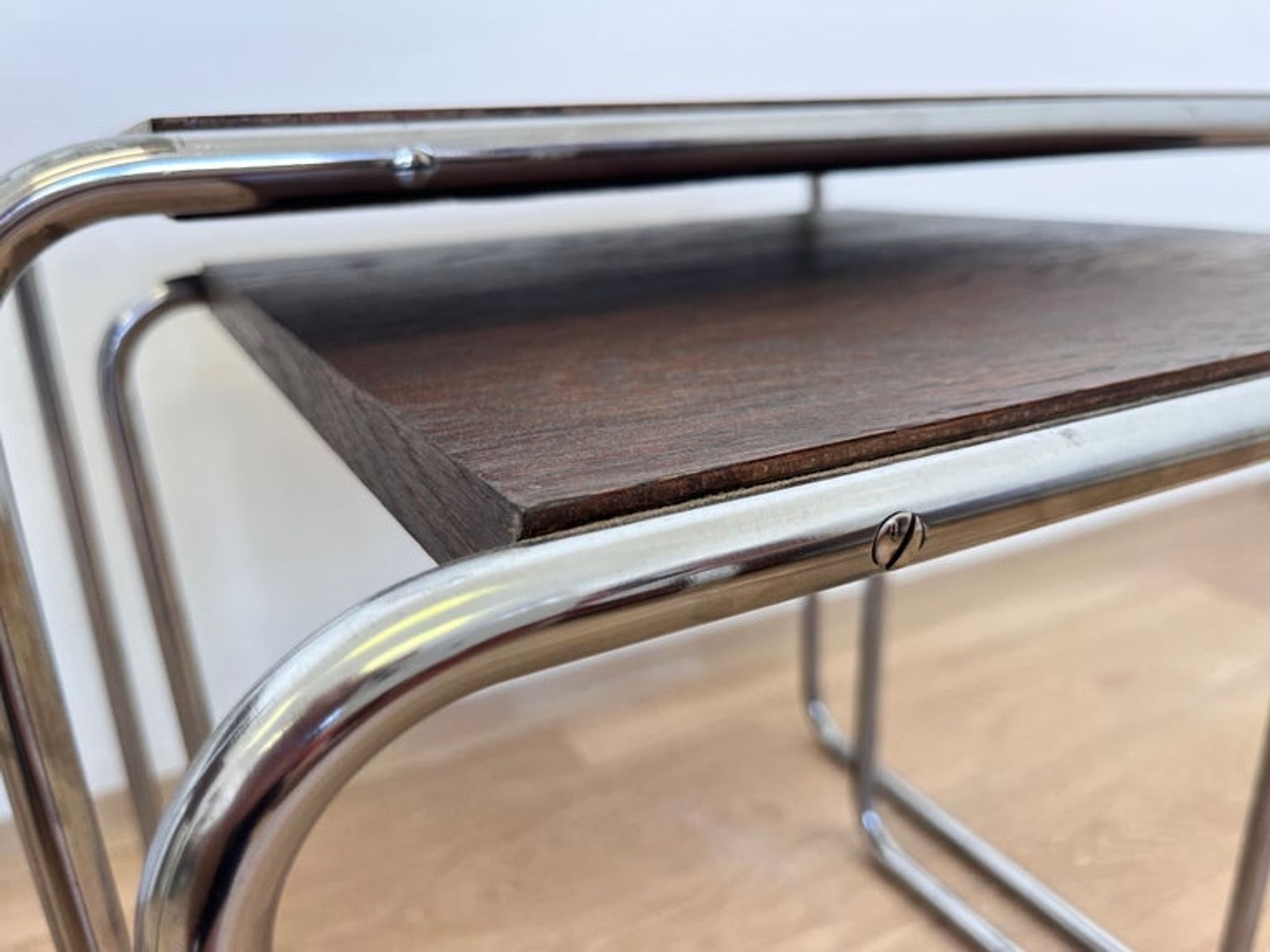 Rare Bauhaus chrome Nesting Tables B9, Marcel Breuer-Thonet License Mucke M
