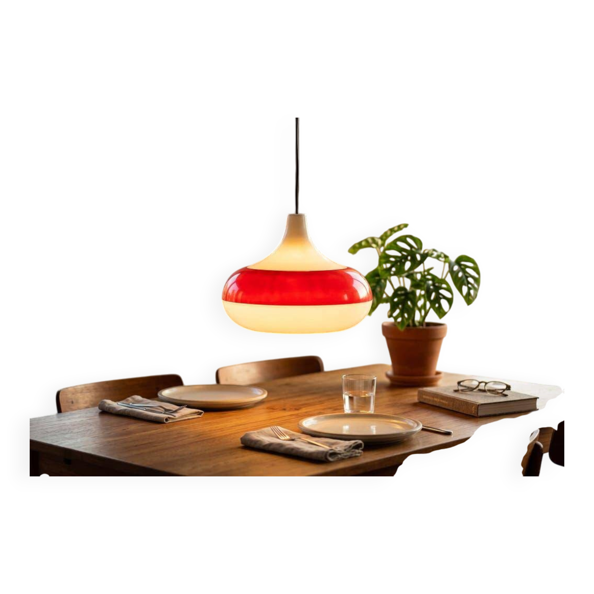 Vintage glass pendant/light, futuristic style, UFO-shaped.