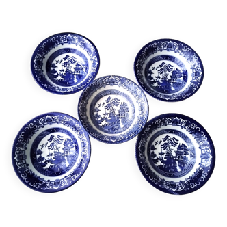 5 old willow staffordshire cereal or porridge bowls