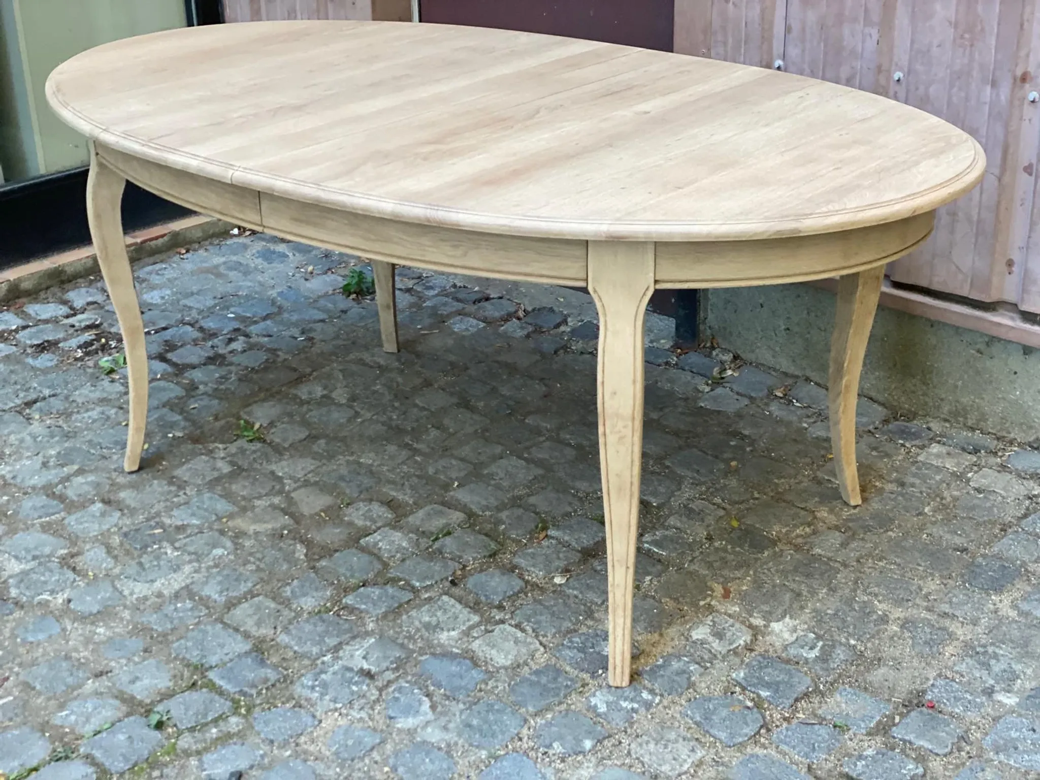 Louis XV oval extendable dining table stripped in solid oak 260cm 1970