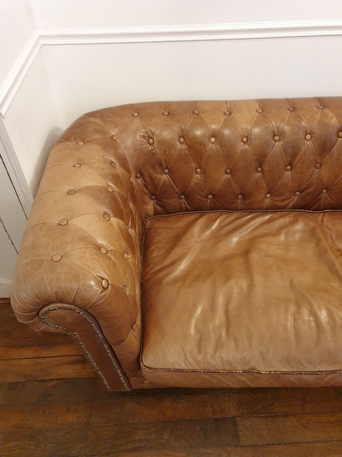 3-seater chesterfield sofa in tan leather