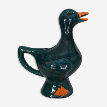 Pichet canard bleu en faïence, Poët Laval vers 1960