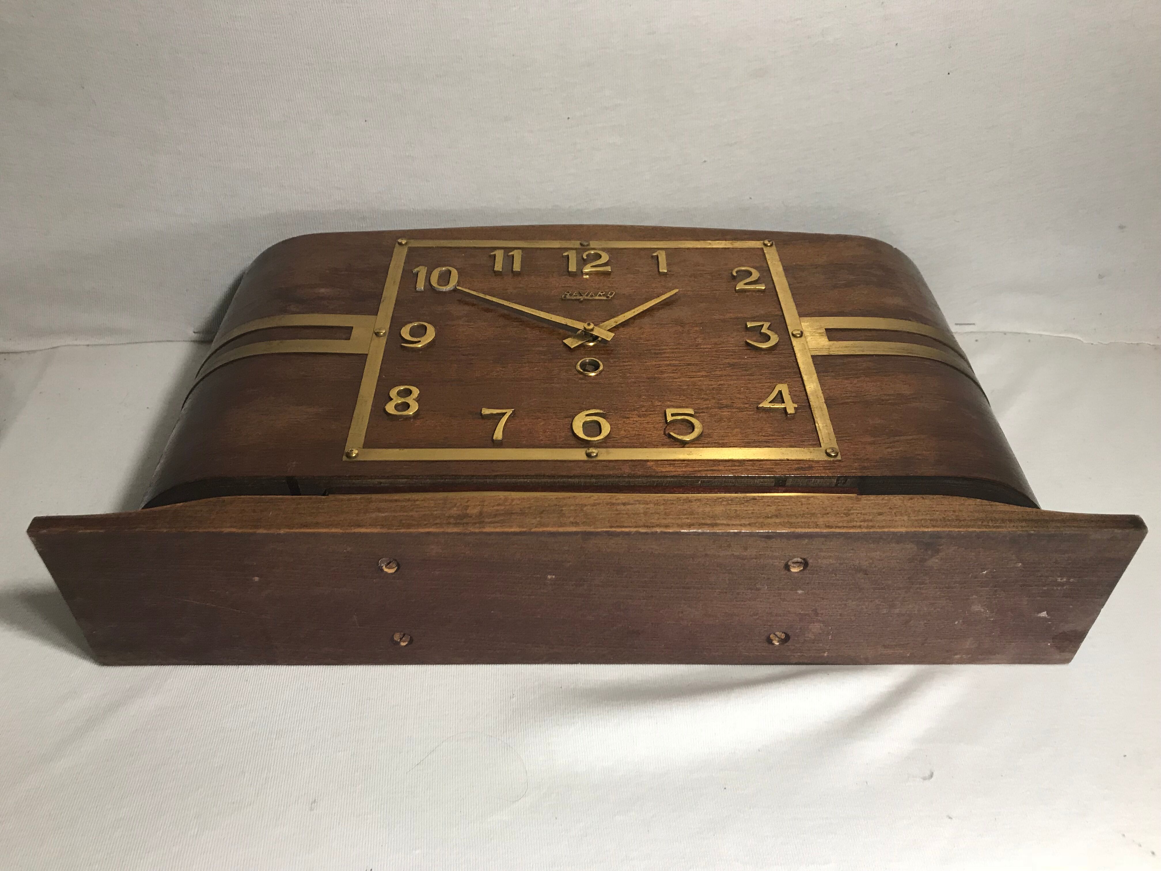 Pendule cheminée ancienne bayard bois + laiton art deco années 30 vintage