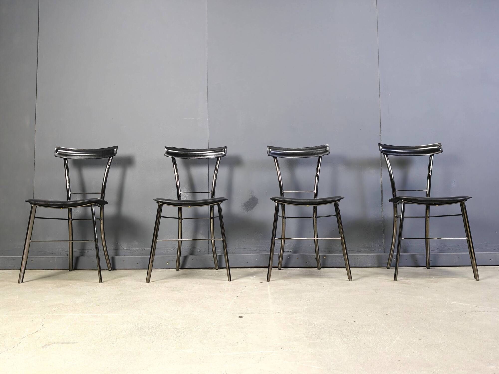 Vintage black leather dining chairs by Arrben Italy, 1980s - set of 4