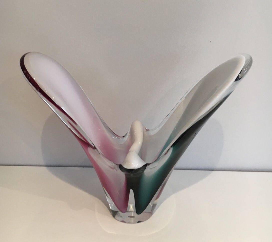Multicoloured shell glass vase signed Flygsfors, 1956