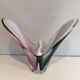 Multicoloured shell glass vase signed Flygsfors, 1956