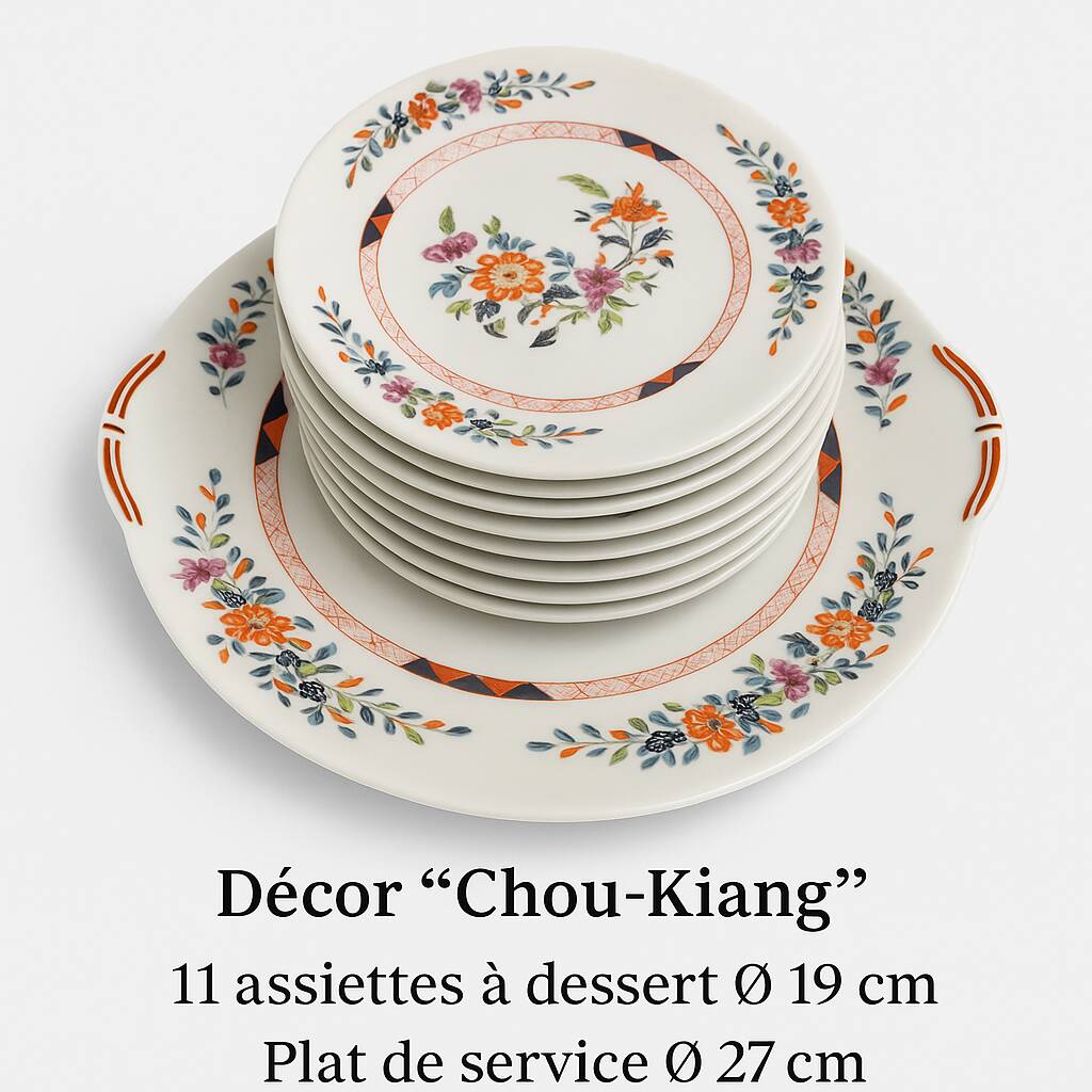 Service Tharaud Limoges – Décor “Chou-Kiang” – 13 pièces