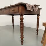 Walnut and pine drapery farmhouse table