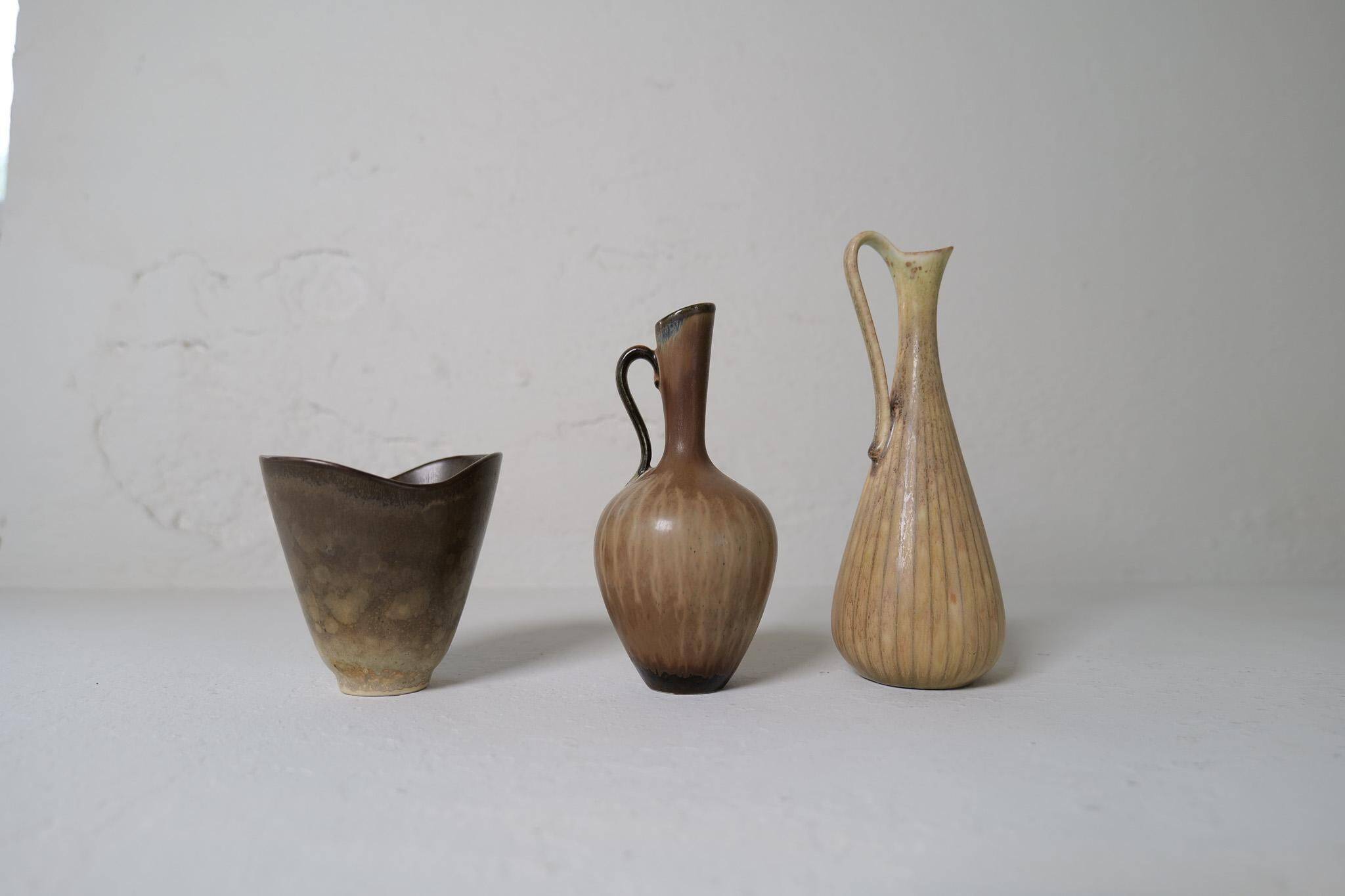 Collection of 3 ceramic vases by Gunnar Nylund Rörstrand Sweden, 1950s.