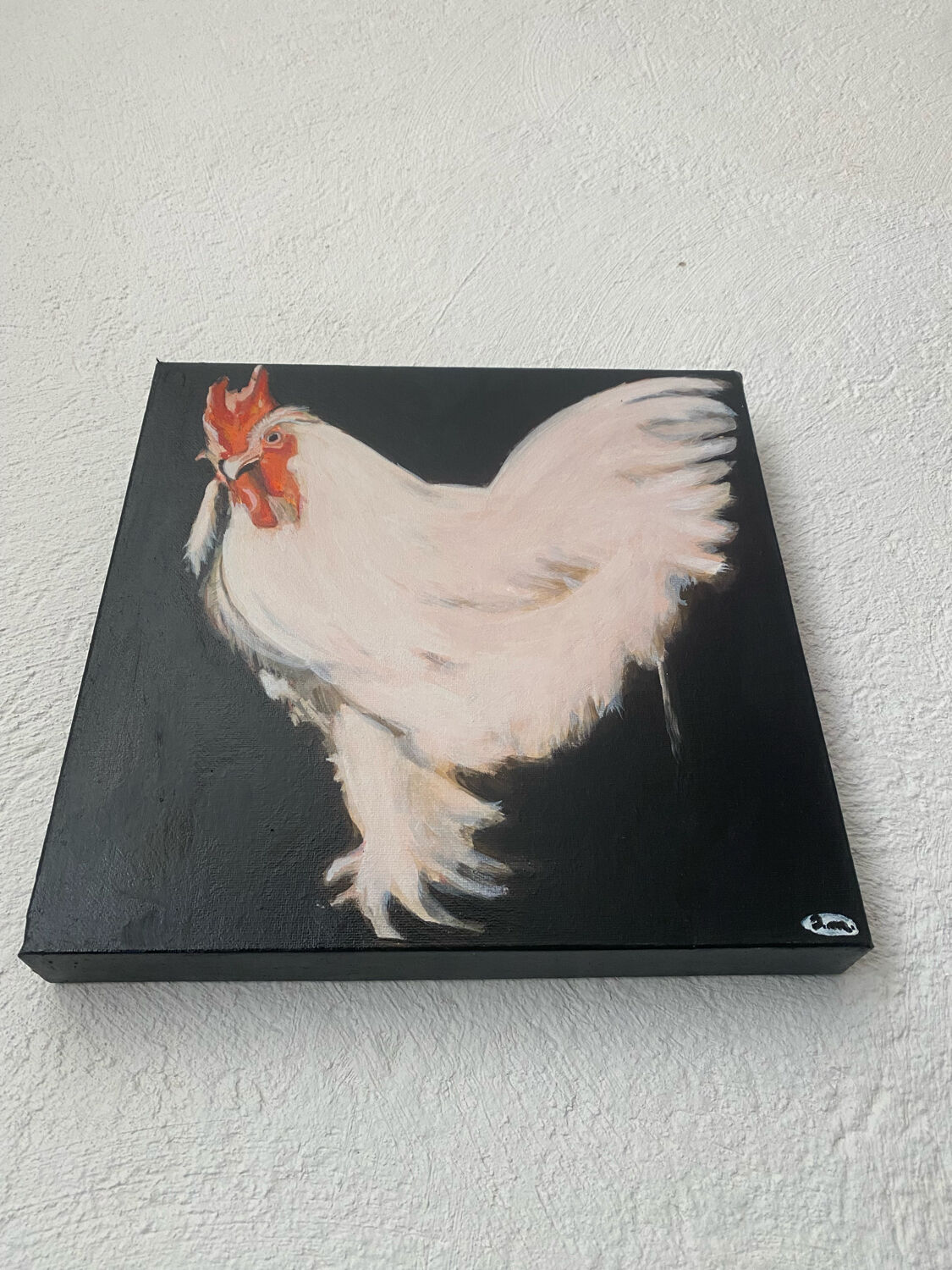 Rooster portrait in oil on canvas