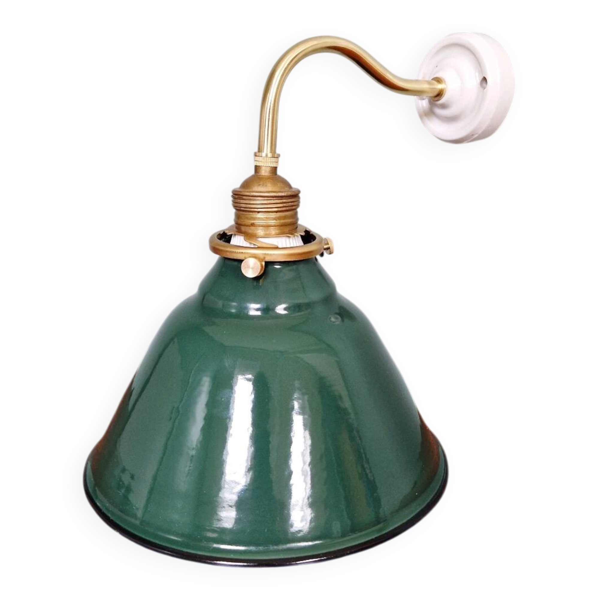 Brass wall light with green enamelled sheet metal, Mid-Century