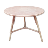 Table basse rotin ronde trépied vintage