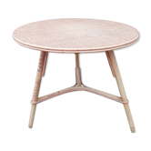 Vintage round rattan tripod coffee table